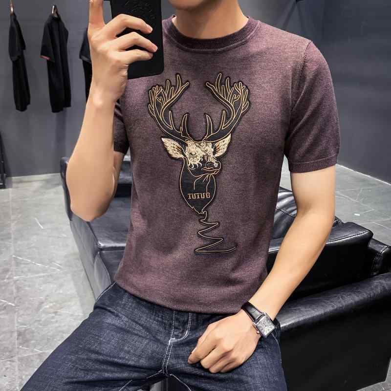 Knit Sweater - 春 コーデ メンズ 用 服 シンプル ファッション オシャレ 大人 かっこいい 大きいサイズ ストリート 紳士服 半袖 セーター ライト ハイエンド ロゴ