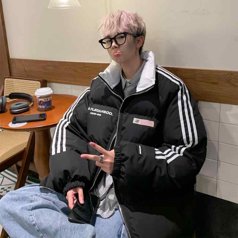 春 コーデ メンズ 用 服 シンプル ファッション オシャレ 大人 かっこいい 大きいサイズ ストリート 紳士服 ダウン ジャケット エスニック ストライプ フラッグ プリント 厚手 暖かい 綿