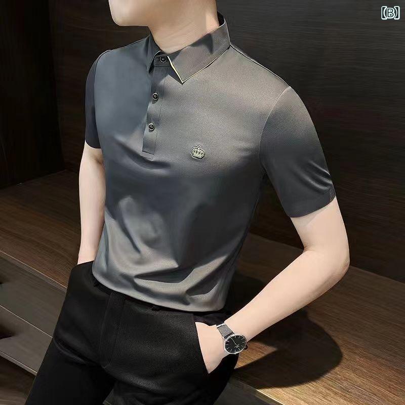 春 コーデ メンズ 用 服 シンプル ファッション オシャレ 大人 かっこいい 大きいサイズ ストリート 紳士服 半袖 ポロ シャツ ハイエンド ビジネス ストレッチ シームレス T シャツ