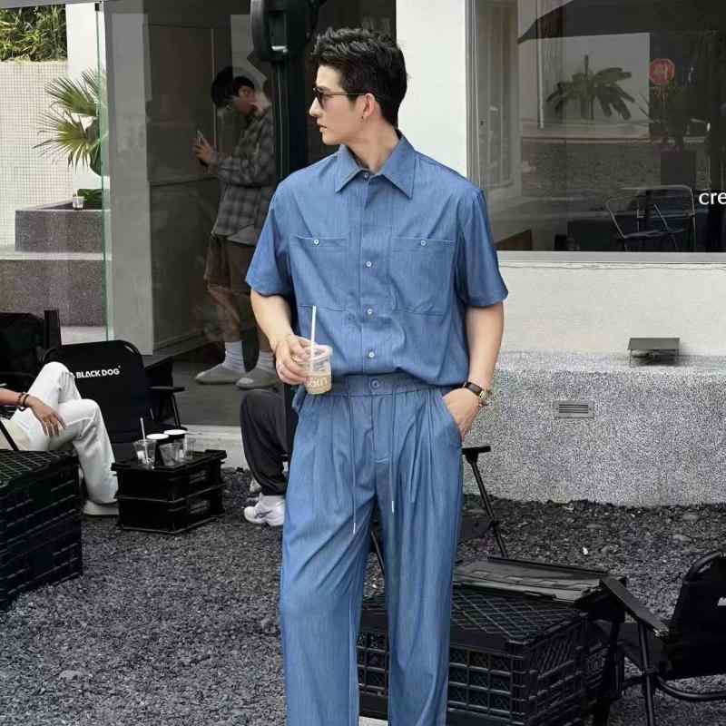 春 コーデ メンズ 用 服 シンプル ファッション オシャレ 大人 かっこいい 大きいサイズ ストリート 紳士服 半袖 シャツ スーツ 韓国スタイル 薄手 カジュアル パンツ(4)