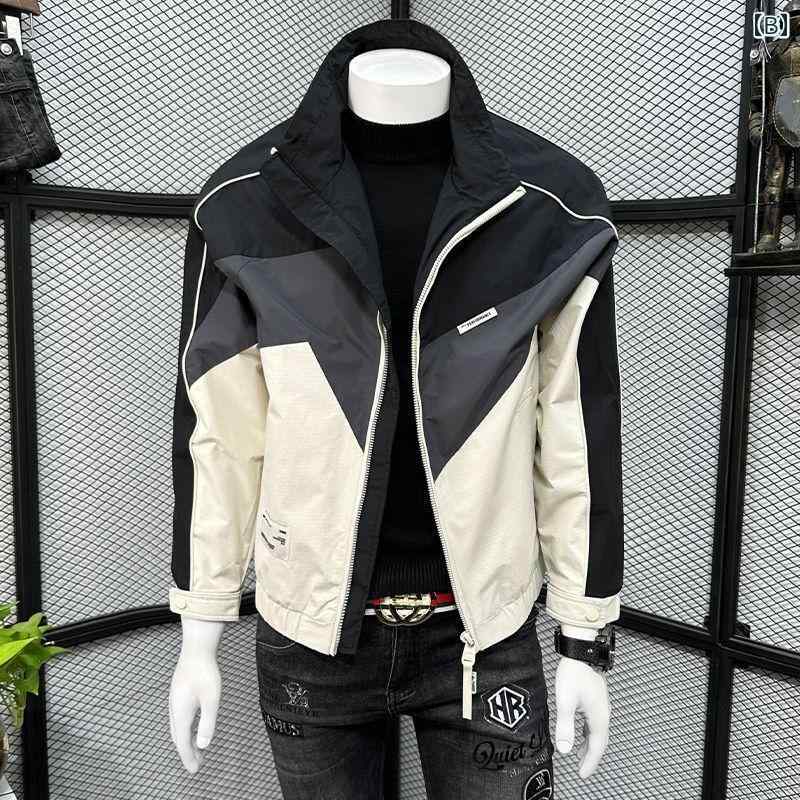 春 コーデ メンズ 用 服 シンプル ファッション オシャレ 大人 かっこいい 大きいサイズ ストリート 紳士服 カラー ブロック スタンドカラー ジャケット カジュアル ジッパー スリム