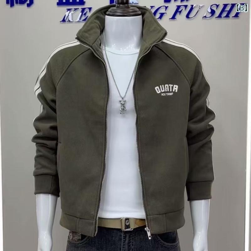 春 コーデ メンズ 用 服 シンプル ファッション オシャレ 大人 かっこいい 大きいサイズ ストリート 紳士服 シンプル ウェビング ジャケット カジュアル 韓国スタイル スタンドカラー 快適