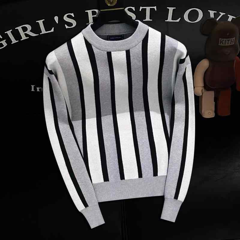 春 コーデ メンズ 用 服 シンプル ファッション オシャレ 大人 かっこいい 大きいサイズ ストリート 紳士服 ストライプ セーター トレーナー スリムフィット インナー 暖かい ベース T シャツ