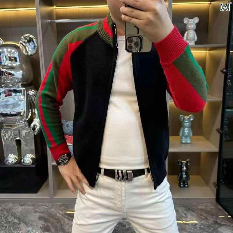 リコットの春 コーデ メンズ 用 服 シンプル ファッション オシャレ 大人 かっこいい 大きいサイズ ストリート 紳士服 スタンドカラー セーター ニットカーディガン カジュアル ジッパー ジャケット｜アングル2