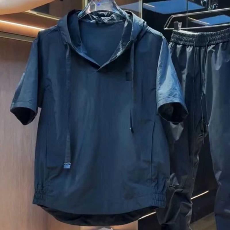 春 コーデ メンズ 用 服 シンプル ファッション オシャレ 大人 かっこいい 大きいサイズ ストリート 紳士服 無地 スーツ フード付き 半袖 ズボン カジュアル ハイエンド ワークウェア