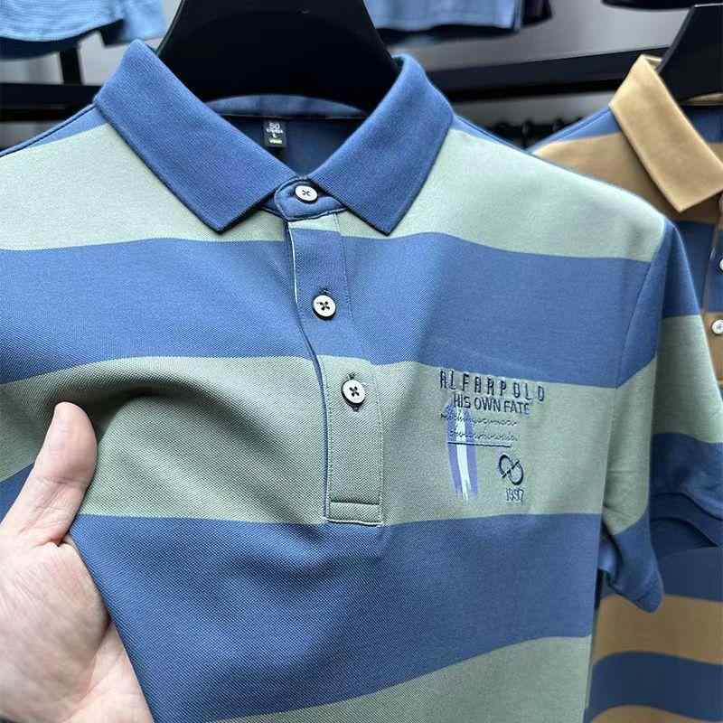 春 コーデ メンズ 用 服 シンプル ファッション オシャレ 大人 かっこいい 大きいサイズ ストリート 紳士服 半袖 ポロ シャツ ストライプ 薄手 ゆったり カジュアル T シャツ トップス
