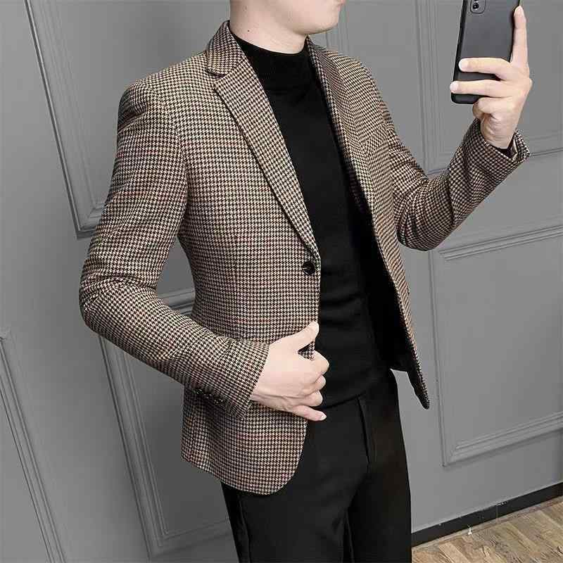 春 コーデ メンズ 用 服 シンプル ファッション オシャレ 大人 かっこいい 大きいサイズ ストリート 紳士服 スーツ ジャケット 韓国スタイル カジュアル ロング スリムフィット チェック柄 ウール スーツ