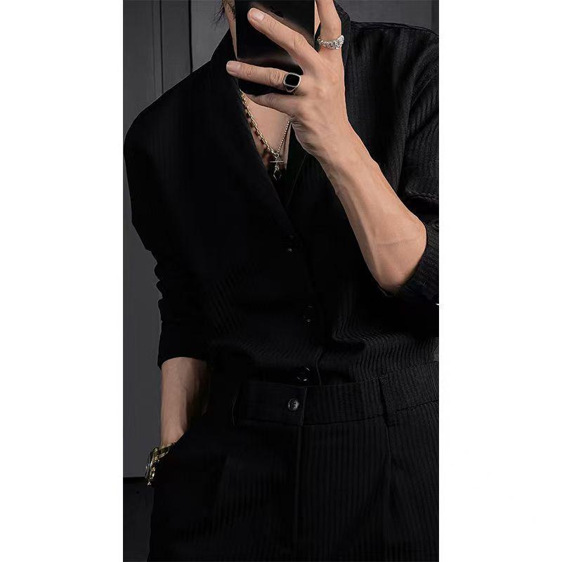 春 コーデ メンズ 用 服 シンプル ファッション オシャレ 大人 かっこいい 大きいサイズ ストリート 紳士服 縦 シャツ スーツ ハイエンド カジュアル 長袖 ズボン