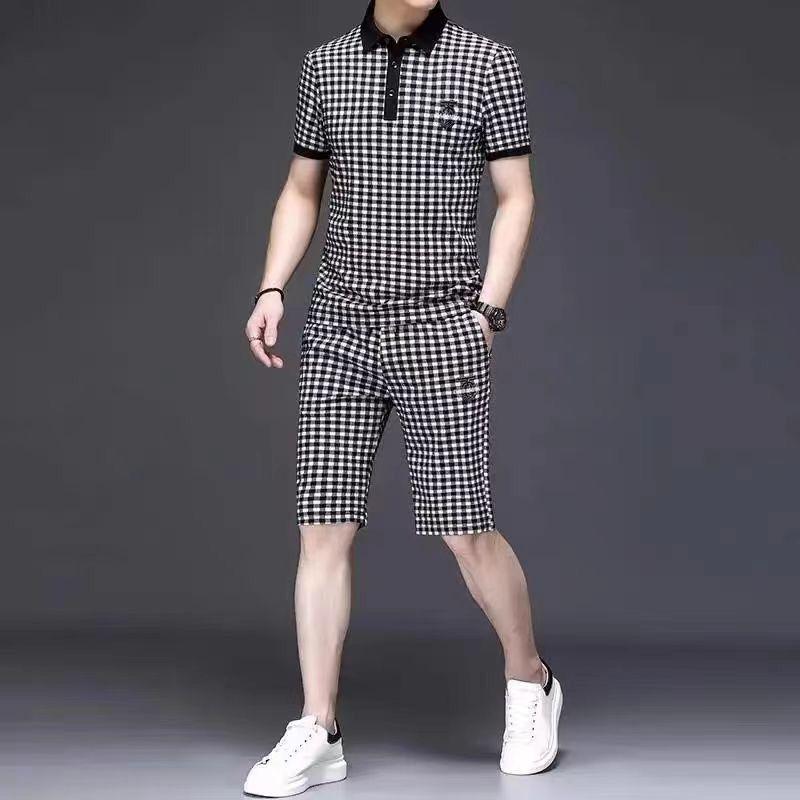 春 コーデ メンズ 用 服 シンプル ファッション オシャレ 大人 かっこいい 大きいサイズ ストリート 紳士服 カジュアル スポーツ スーツ チェック柄 薄型 通気性 半袖 パンツ
