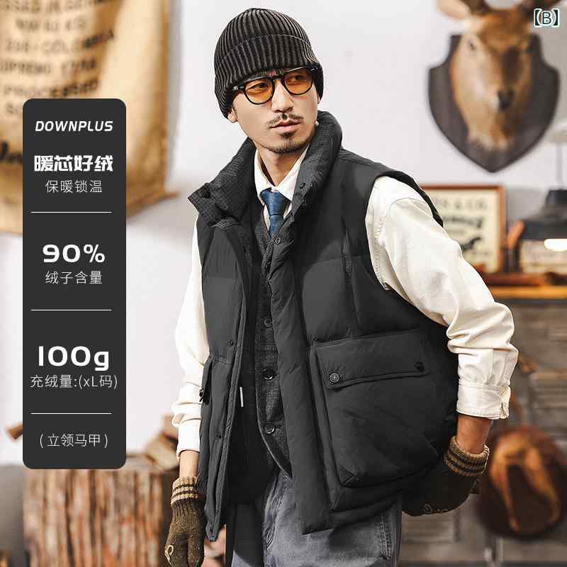 春 コーデ メンズ 用 服 シンプル ファッション オシャレ 大人 かっこいい 大きいサイズ ストリート 紳士服 アメリカン レトロ ライト ワークウェア ダウン ベスト アウター 防寒 暖かい ジャケット