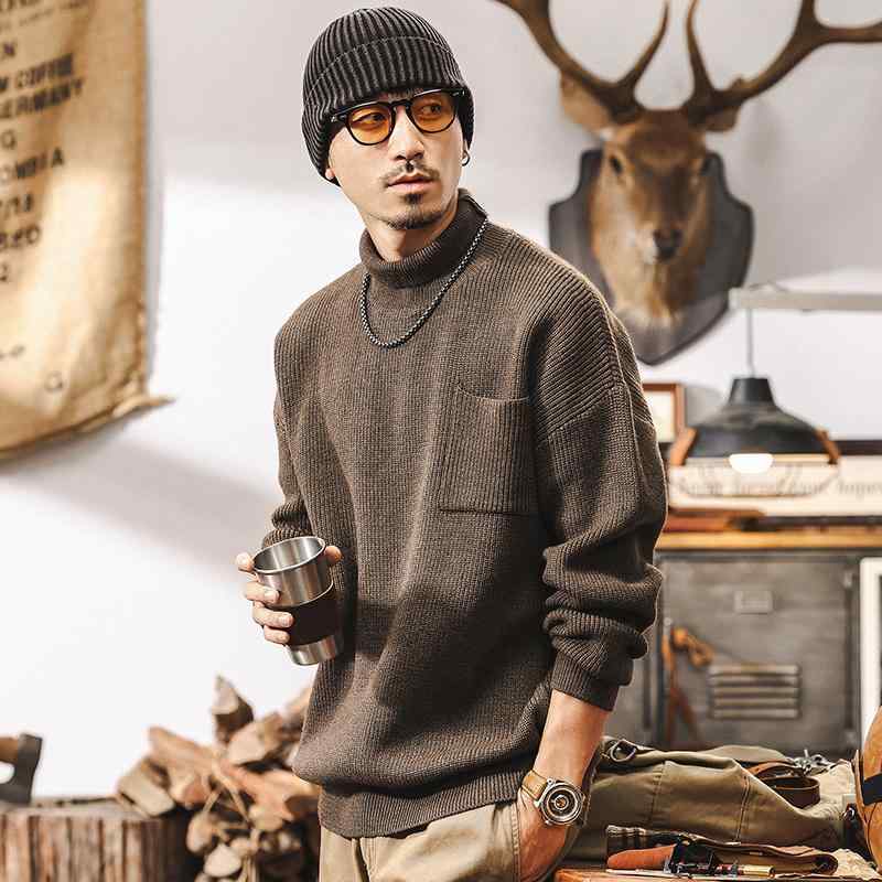 春 コーデ メンズ 用 服 シンプル ファッション オシャレ 大人 かっこいい 大きいサイズ ストリート 紳士服 アメリカン レトロ ヘビー タートルネックセーター ニット セーター シャツ