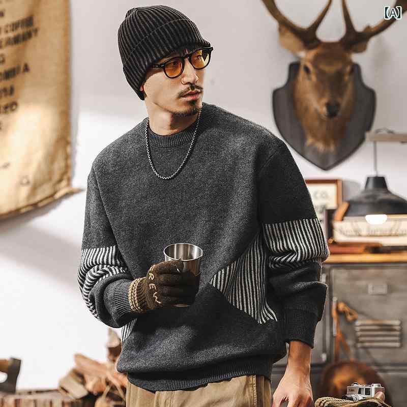 春 コーデ メンズ 用 服 シンプル ファッション オシャレ 大人 かっこいい 大きいサイズ ストリート 紳士服 アメリカン レトロ 厚手 セーター 暖かい インナーウェア