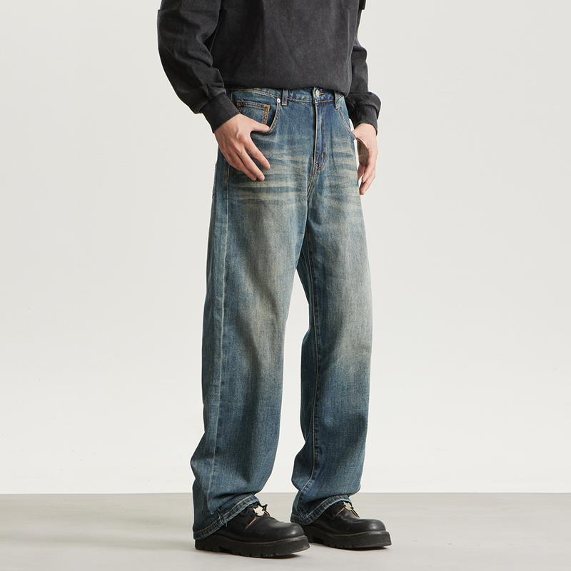 春 コーデ メンズ 用 服 シンプル ファッション オシャレ 大人 かっこいい 大きいサイズ ストリート 紳士服 アメリカン レトロ ストレート ジーンズ ウォッシュド ドレープ パンツ(4)