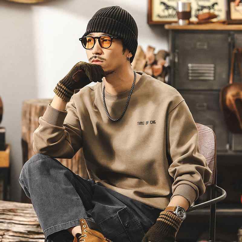 春 コーデ メンズ 用 服 シンプル ファッション オシャレ 大人 かっこいい 大きいサイズ ストリート 紳士服 クラウド フライド ウォッシュ カジュアル トップス アメリカン レトロ ヘビースウェット シャツ