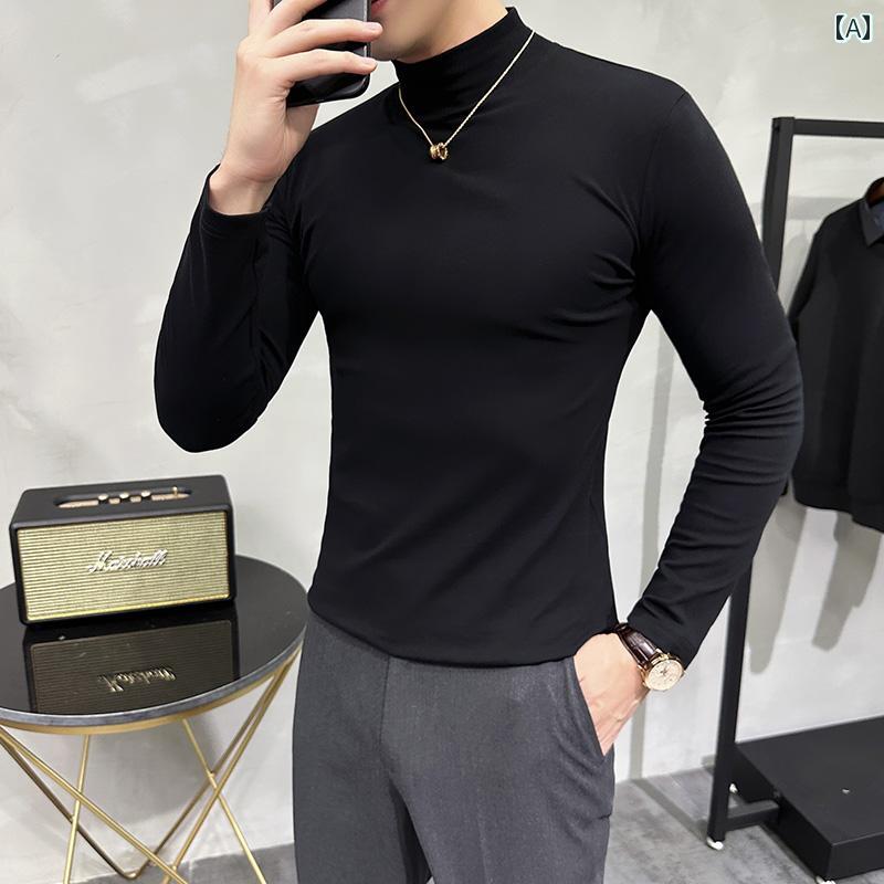 春 コーデ メンズ 用 服 シンプル ファッション オシャレ 大人 かっこいい 大きいサイズ ストリート 紳士服 無地 長袖 T シャツ 快適 ミッド カラー レイヤリング インナー シャツ