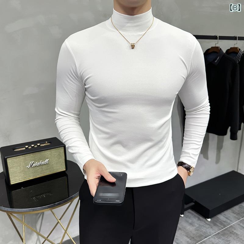 春 コーデ メンズ 用 服 シンプル ファッション オシャレ 大人 かっこいい 大きいサイズ ストリート 紳士服 無地 長袖 T シャツ 快適 ミッド カラー レイヤリング インナー シャツ