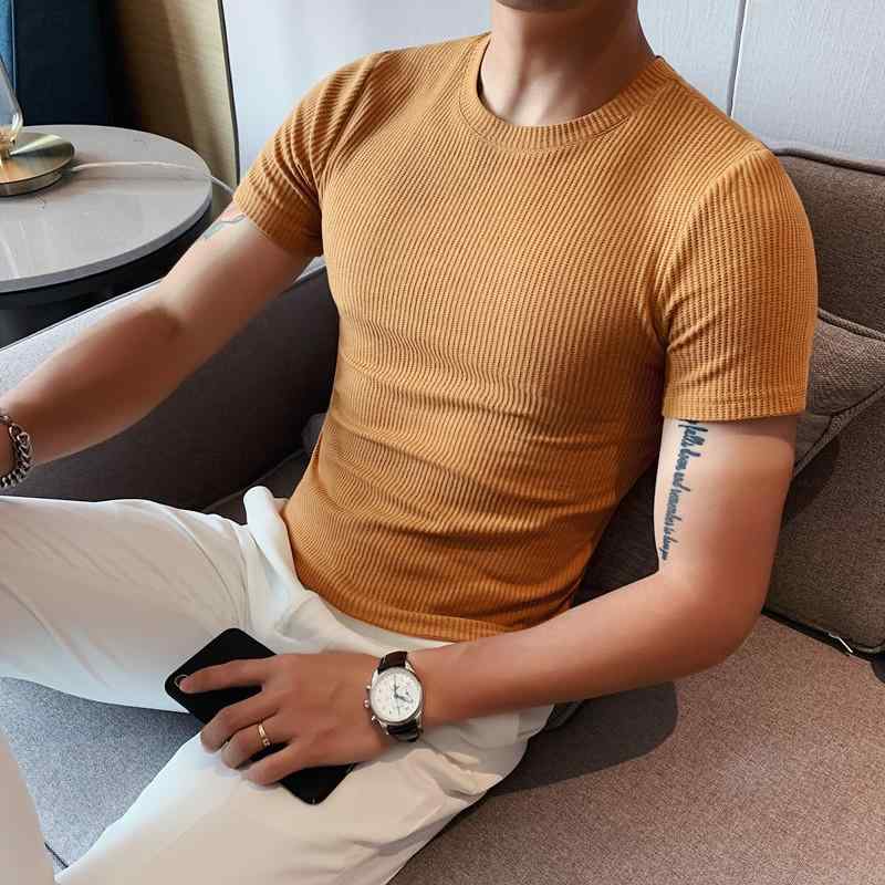 春 コーデ メンズ 用 服 シンプル ファッション オシャレ 大人 かっこいい 大きいサイズ ストリート 紳士服 T シャツ 半袖 ワッフル ストレッチ ハイエンド タイト