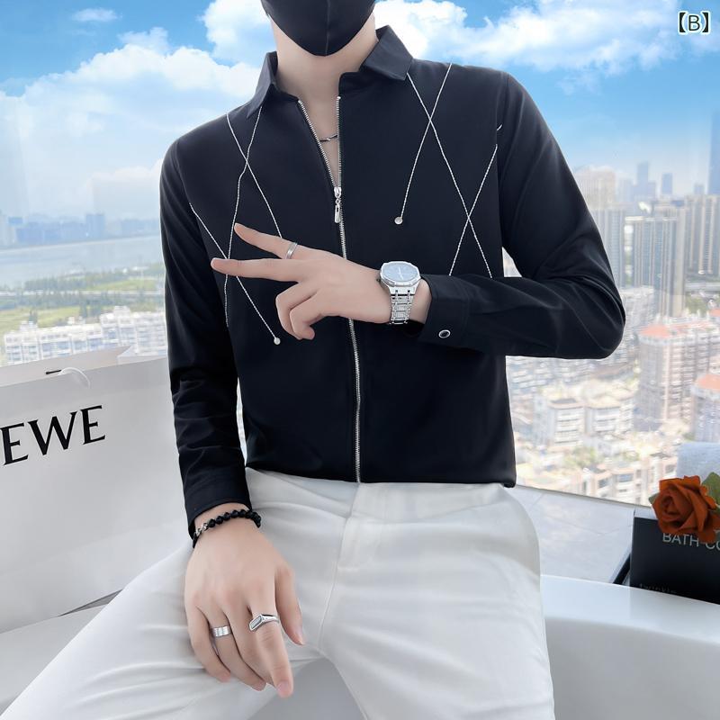 春 コーデ メンズ 用 服 シンプル ファッション オシャレ 大人 かっこいい 大きいサイズ ストリート 紳士服 長袖 ジッパー シャツ ハイエンド ストリート ジャケット