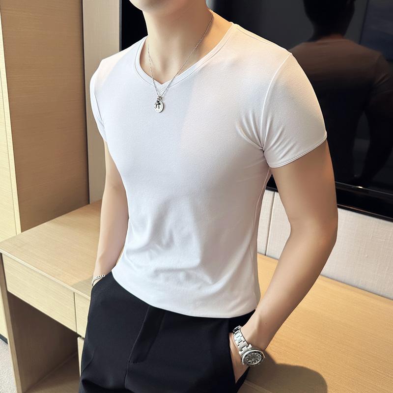 乐天商城 - 春 コーデ メンズ 用 服 シンプル ファッション オシャレ 大人 かっこいい 大きいサイズ ストリート 紳士服 コットン 半袖 T シャツ 無地 Vネック スリム シンプル