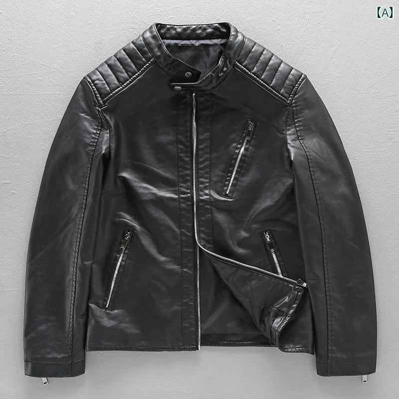 春 コーデ メンズ 用 服 シンプル ファッション オシャレ 大人 かっこいい 大きいサイズ ストリート 紳士服 アメリカン レトロ ライダース ジャケット スタンドカラー PU 服 スリム