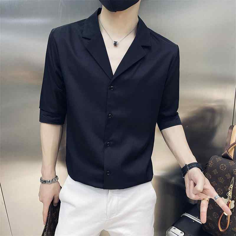 乐天商城 - 春 コーデ メンズ 用 服 シンプル ファッション オシャレ 大人 かっこいい 大きいサイズ ストリート 紳士服 シャツ スリムフィット スーツ カラー 半袖 七分袖 長袖