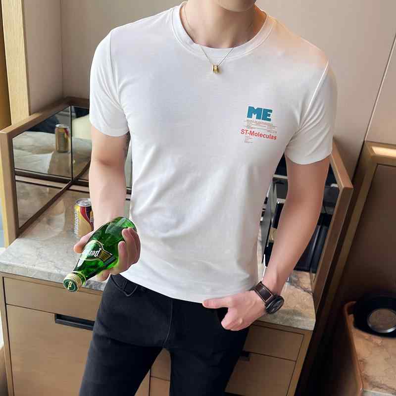 乐天商城 - 春 コーデ メンズ 用 服 シンプル ファッション オシャレ 大人 かっこいい 大きいサイズ ストリート 紳士服 コットン 半袖 T シャツ 韓国スタイル スリム ラウンドネック ボトム タイト プリント