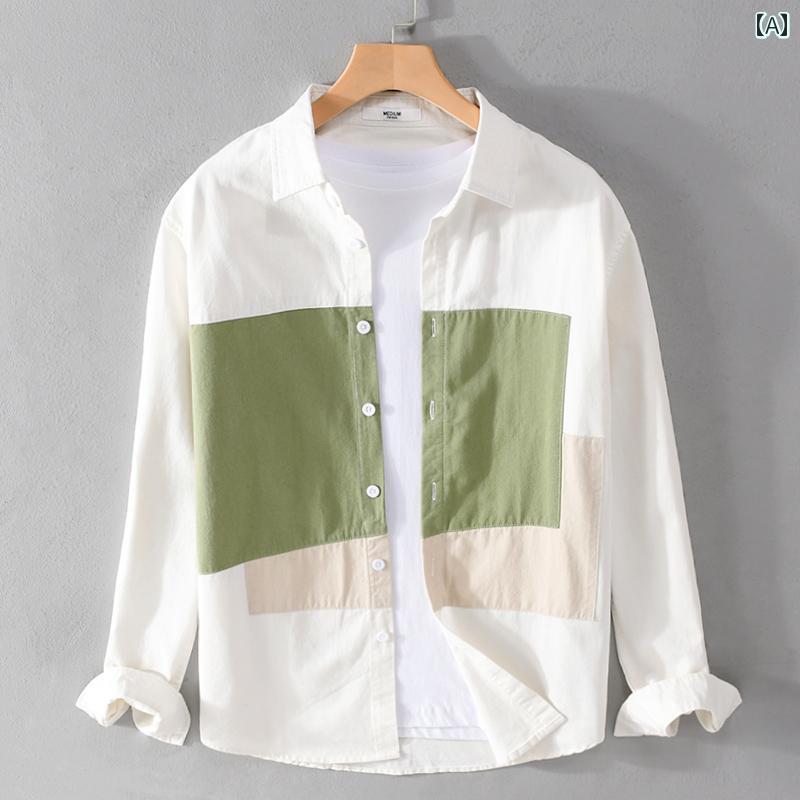 春 コーデ メンズ 用 服 シンプル ファッション オシャレ 大人 かっこいい 大きいサイズ ストリート 紳士服 シャツ 長袖 韓国スタイル カジュアル 白 ジャケット