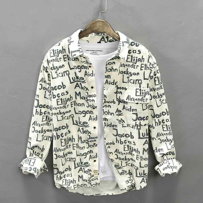 乐天商城 - 春 コーデ メンズ 用 服 シンプル ファッション オシャレ 大人 かっこいい 大きいサイズ ストリート 紳士服 プリント シャツ 長袖 白 カジュアル