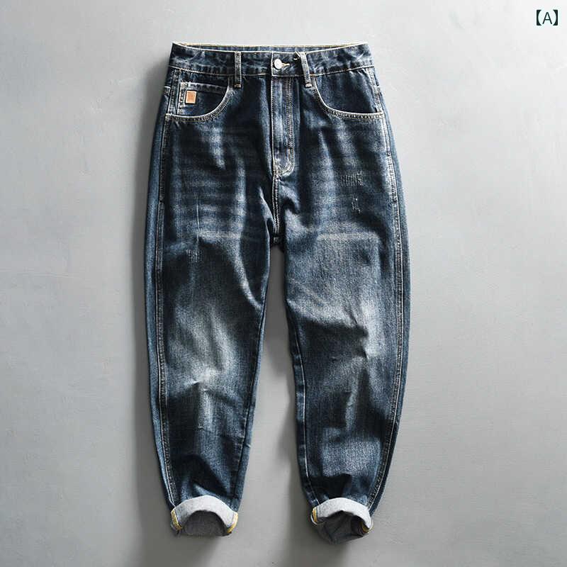 春 コーデ メンズ 用 服 シンプル ファッション オシャレ 大人 かっこいい 大きいサイズ ストリート 紳士服 アメリカン レトロ ウォッシュ スクラッチ ジーンズ ハイエンド テーパードパンツ