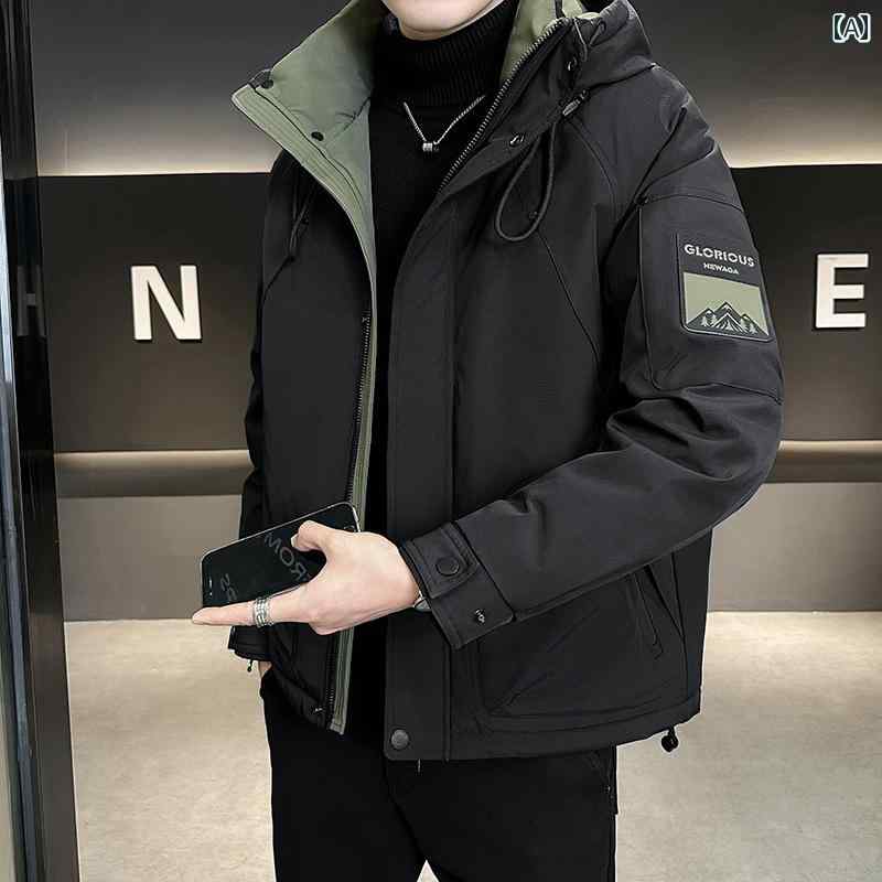 春 コーデ メンズ 用 服 シンプル ファッション オシャレ 大人 かっこいい 大きいサイズ ストリート 紳士服 フード付き ダウン ジャケット 厚手 暖かい