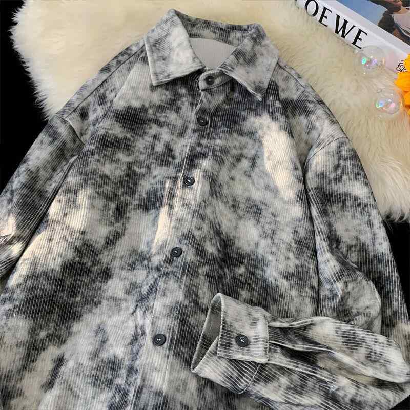 Rakuten - 春 コーデ メンズ 用 服 シンプル ファッション オシャレ 大人 かっこいい 大きいサイズ ストリート 紳士服 コーデュロイ シャツ 長袖 ハイエンド アメリカン レトロ タイダイ柄 ダーティー ジャケット カジュアル シャツ