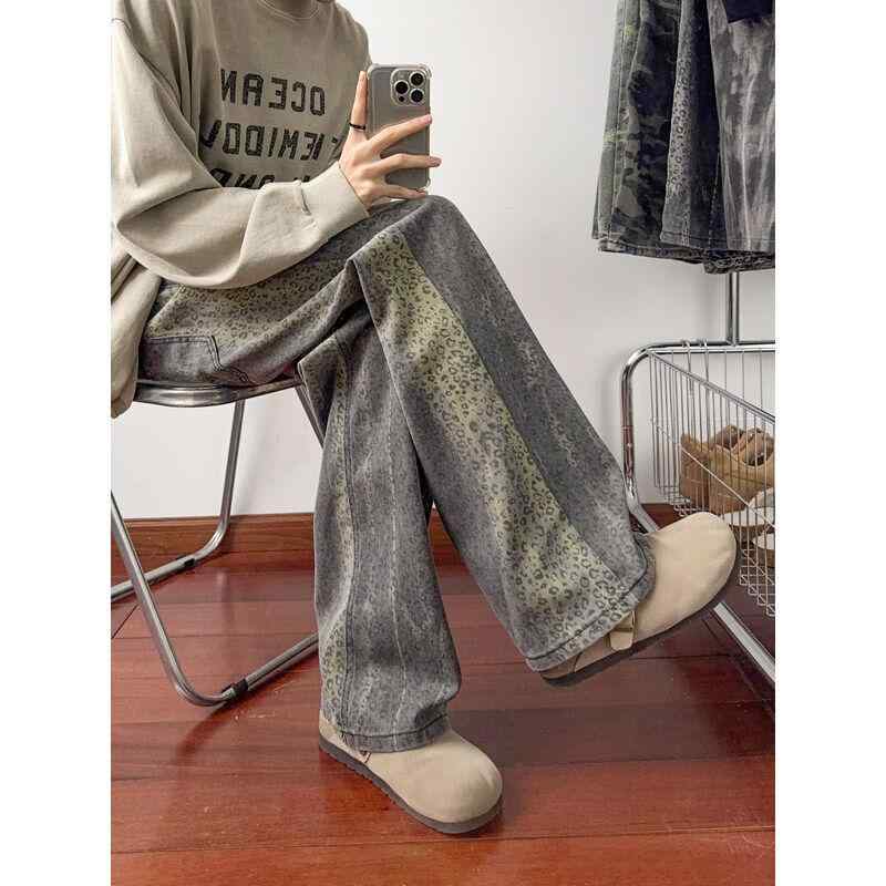 春 コーデ メンズ 用 服 シンプル ファッション オシャレ 大人 かっこいい 大きいサイズ ストリート 紳士服 ヒョウ柄 ジーンズ アメリカン ストリート クリーン フィットパンツ ストレート スリムフィット パンツ