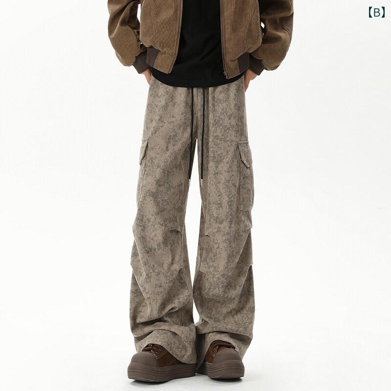 春 コーデ メンズ 用 服 シンプル ファッション オシャレ 大人 かっこいい 大きいサイズ ストリート 紳士服 アメリカン マーブル コーデュロイ カジュアル パンツ ゆったり プリーツ ワイド