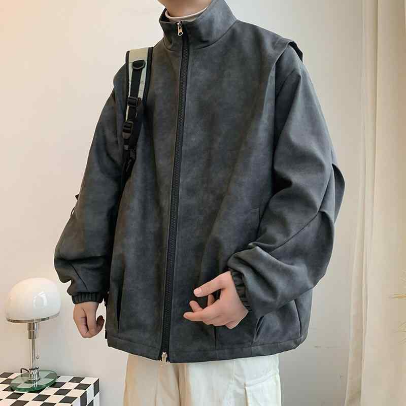 乐天商城 - 春 コーデ メンズ 用 服 シンプル ファッション オシャレ 大人 かっこいい 大きいサイズ ストリート 紳士服 アメリカン タイダイ柄 ダーティ コート フェイク ツーピース トップス 多機能 レザーコート PU ジャケット