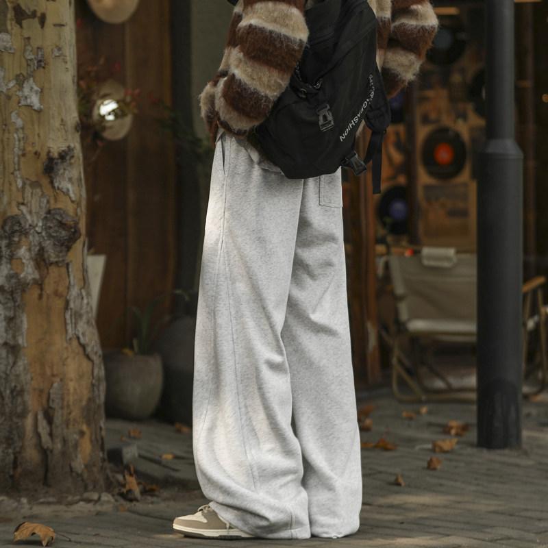 春 コーデ メンズ 用 服 シンプル ファッション オシャレ 大人 かっこいい 大きいサイズ ストリート 紳士服 グレー スウェットパンツ アメリカン ストリート パンツ ストレート レッグ ヘビースウェット ドレープ ワイド