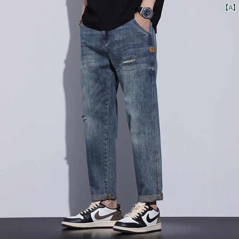 春 コーデ メンズ 用 服 シンプル ファッション オシャレ 大人 かっこいい 大きいサイズ ストリート 紳士服 レトロ ストレート ジーンズ カジュアル テーパード ロング パンツ