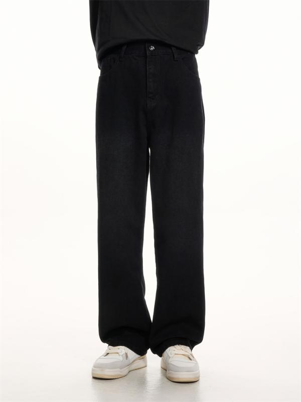 春 コーデ メンズ 用 服 シンプル ファッション オシャレ 大人 かっこいい 大きいサイズ ストリート 紳士服 韓国スタイル パンツ ミッドウエスト 無地 ブラック カジュアル ストレート ジーンズ(4.0)