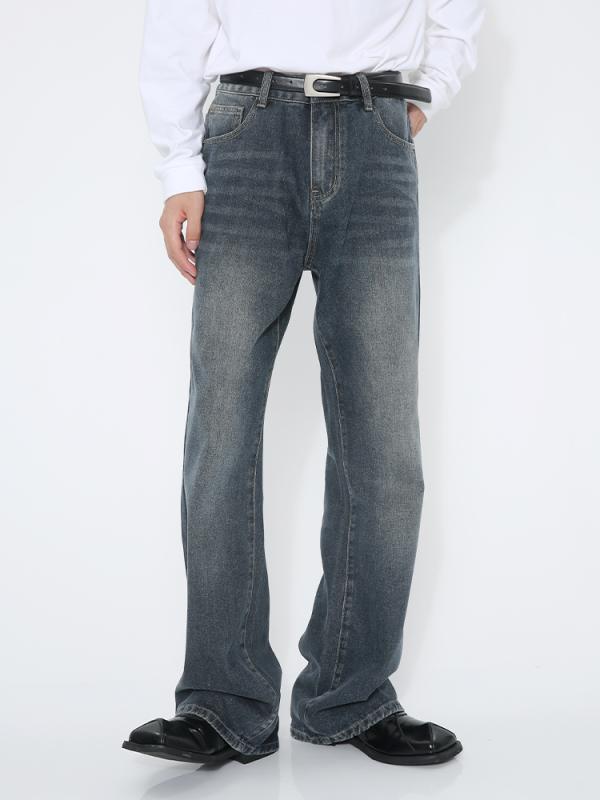 春 コーデ メンズ 用 服 シンプル ファッション オシャレ 大人 かっこいい 大きいサイズ ストリート 紳士服 ライト レトロ 韓国スタイル ブルー グレー ウォッシュ フレア ミッドウエスト ジーンズ