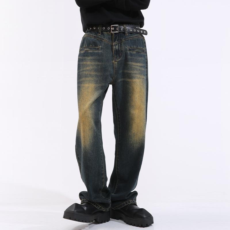 春 コーデ メンズ 用 服 シンプル ファッション オシャレ 大人 かっこいい 大きいサイズ ストリート 紳士服 ポケット レトロ ブルー ウォッシュ ストレート ミッドウエスト ジーンズ
