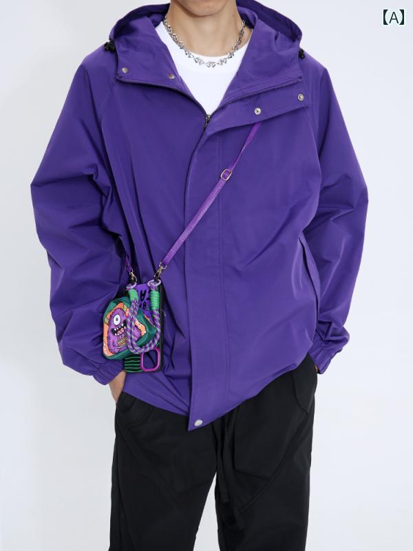 春 コーデ メンズ 用 服 シンプル ファッション オシャレ 大人 かっこいい 大きいサイズ ストリート 紳士服 韓国スタイル 長袖 フード付き ジャケット 紫色