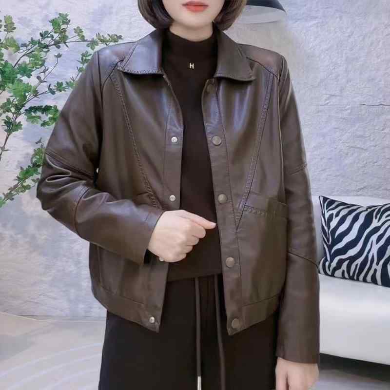 春 コーデ レディース ファッション オシャレ アイテム カワイイ 用 シンプル 大人カワイイ 春 無地 PU レザー ジャケット 西洋 スタイル スリム カジュアル