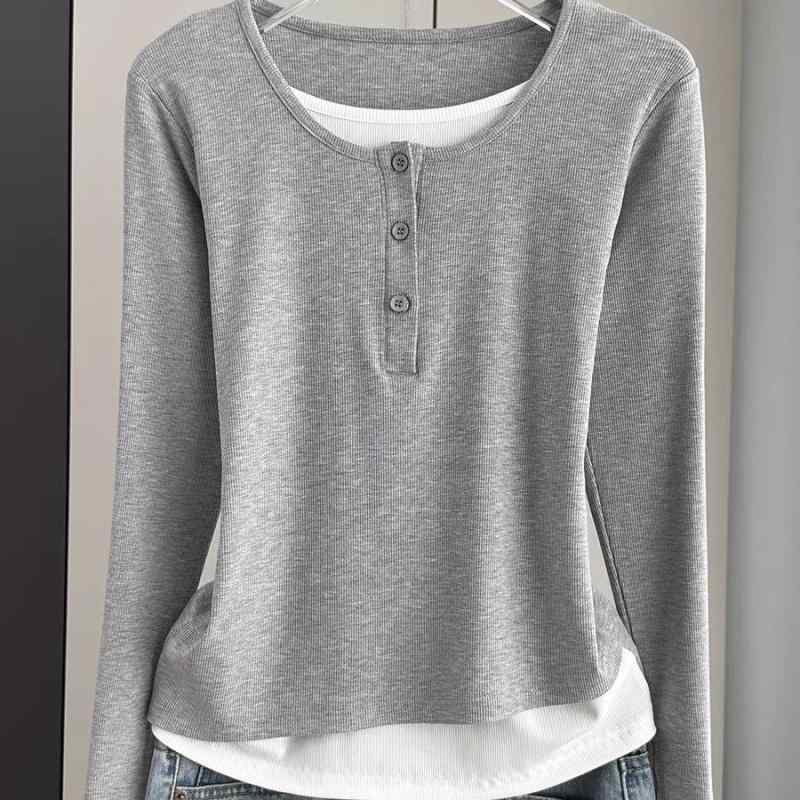 春 コーデ レディース ファッション オシャレ アイテム カワイイ 用 シンプル 大人カワイイ フェイク ツーピース 長袖 T シャツ 春夏 薄手 インナー レイヤリング アウタートップ