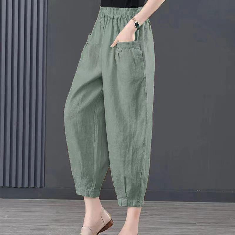 Linen, Hemp - 春 コーデ レディース ファッション オシャレ アイテム カワイイ コーデ シンプル きれい ナチュラル 上品カジュアル 用 綿麻 九分丈 パンツ 夏 レディースパンツ ストレッチ ハイウエスト ドレープ