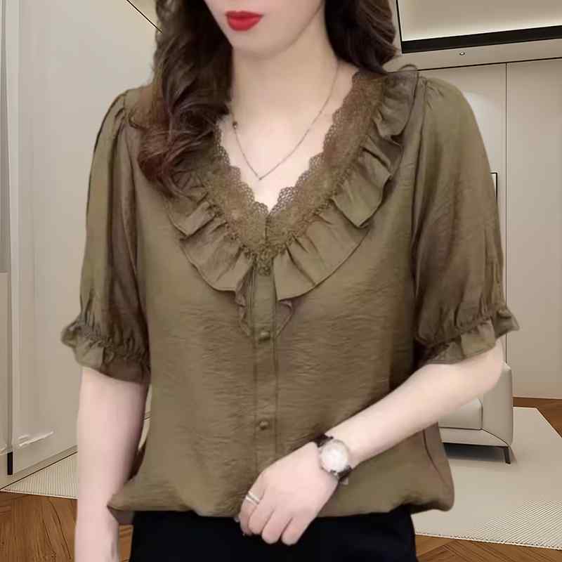 Rakuten - 春 コーデ レディース ファッション オシャレ アイテム カワイイ 用 シンプル 大人カワイイ 半袖 シフォンシャツ 春 シャツ 綿 リネン トップス