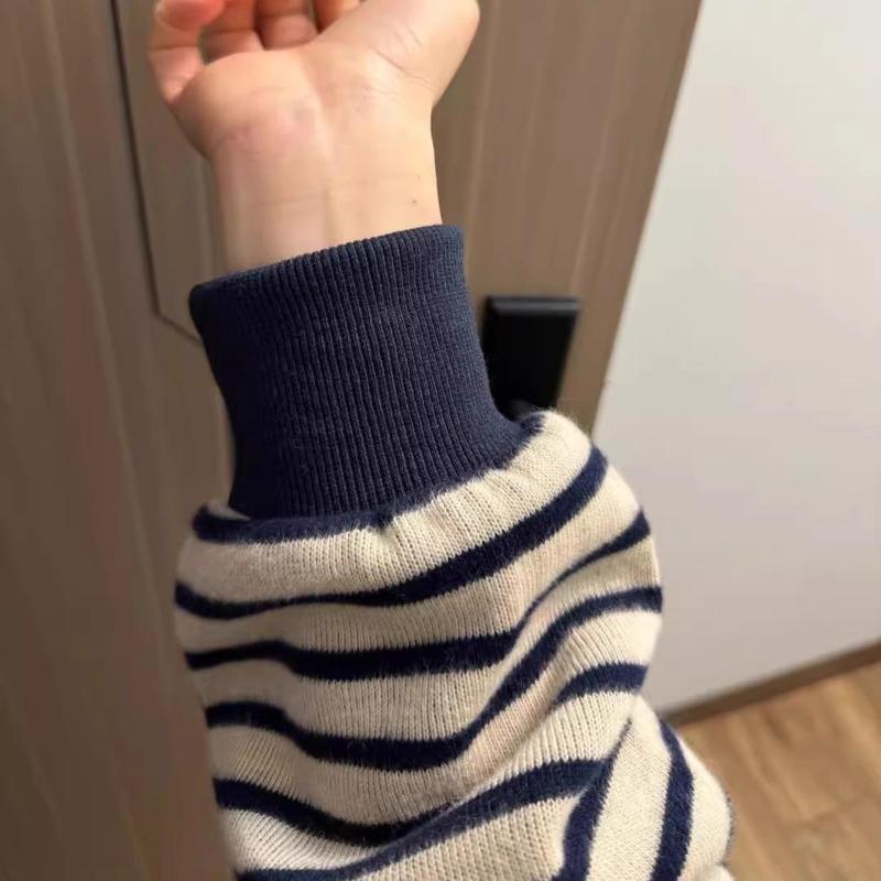 春 コーデ レディース ファッション オシャレ アイテム カワイイ コーデ シンプル きれい ナチュラル 上品カジュアル 用 オーバー サイズ ストライプ ラウンドネック アメリカン トップス スウェットシャツ