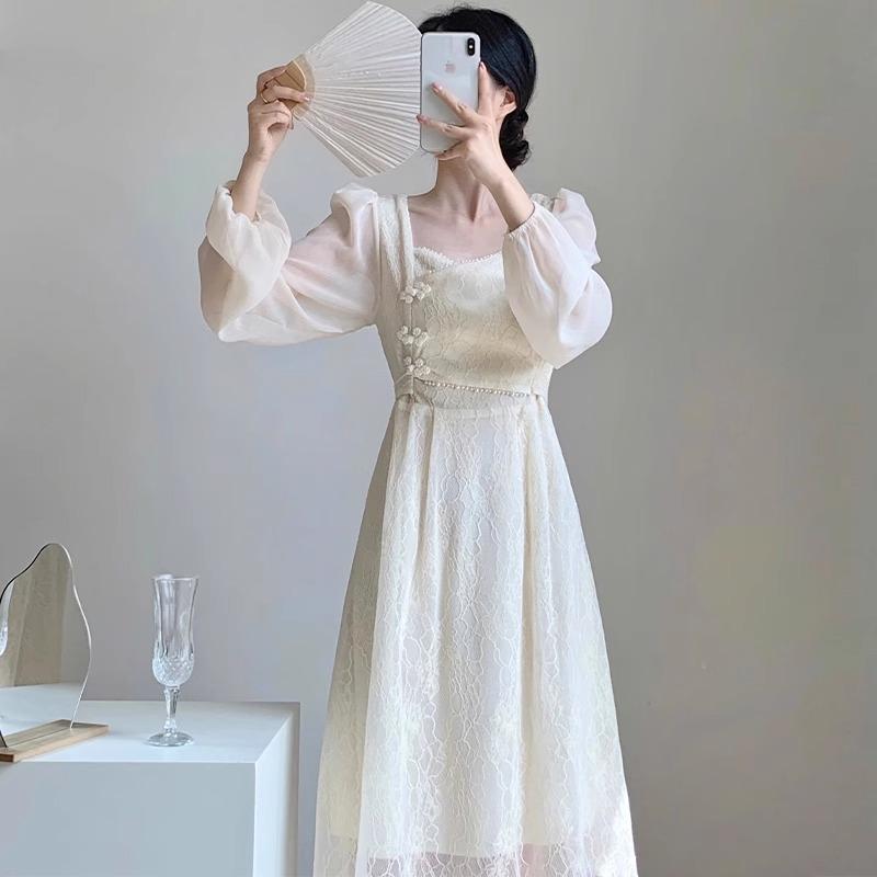 春 コーデ レディース ファッション オシャレ アイテム カワイイ コーデ シンプル きれい ナチュラル 上品カジュアル 用 チャイナ ドレス フェアリー スカート 大きいサイズ フレンチスタイル スリム レース