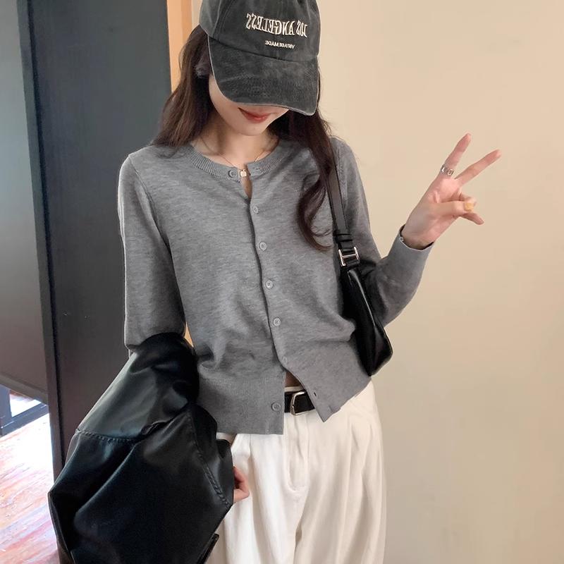 春 コーデ レディース ファッション オシャレ アイテム カワイイ コーデ シンプル きれい ナチュラル 上品カジュアル 用 韓国ファッション レトロ 単品 ブレスト セーター スタイル グレー トップス