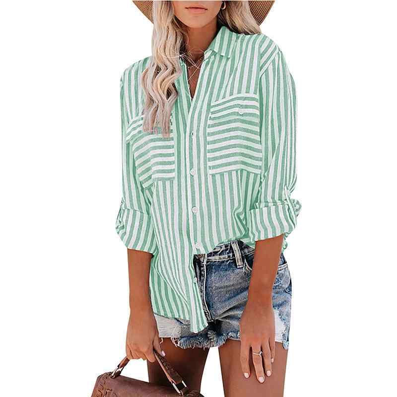 Long-Sleeved - 春 コーデ レディース ファッション オシャレ アイテム カワイイ コーデ シンプル きれい ナチュラル 上品カジュアル 用 夏 リネン コットンストライプ シャツ エレガント 長袖