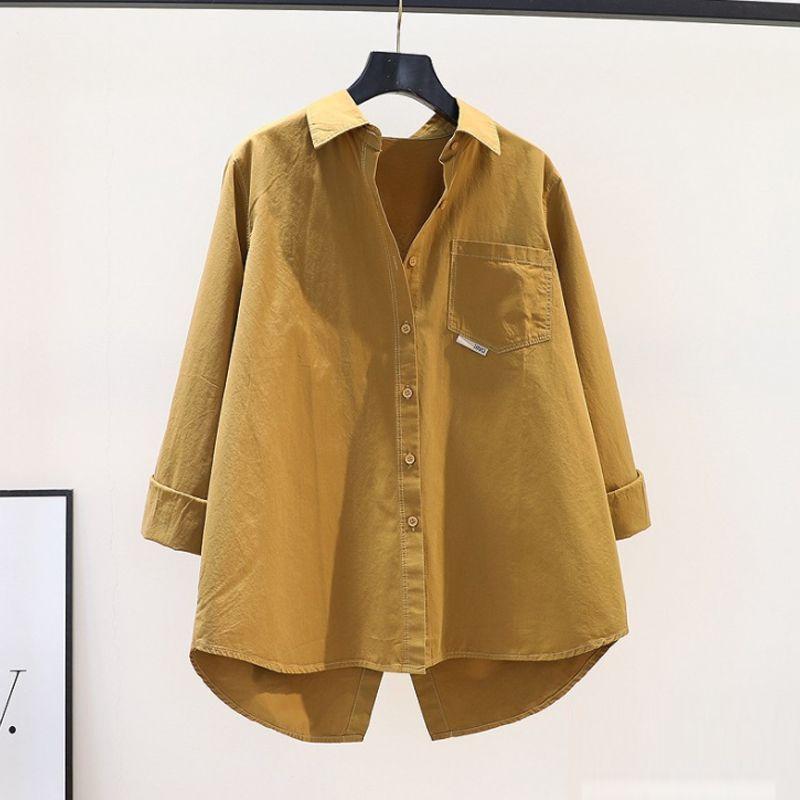 春 コーデ レディース ファッション オシャレ アイテム カワイイ コーデ シンプル きれい ナチュラル 上品カジュアル 用 無地 シャツ ゆったり ミドル丈 春 スタイル 韓国ファッション バックスリット