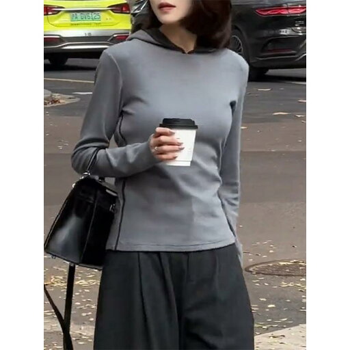 春 コーデ レディース ファッション オシャレ アイテム カワイイ コーデ シンプル きれい ナチュラル 上品カジュアル 用 グレー フード付き シャツ 春 スリムフィット カジュアル T 長袖 トップス 春 コーデ レディース ファッション オシャレ アイテム カワイイ コーデ シンプル きれい ナチュラル 上品カジュアル 用 グレー フード付き シャツ 春 スリムフィット カジュアル T 長袖 トップス